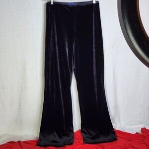 Honors Black Poly Velvety Soft Velour Vtg Straight Stretch Elastic Pants Size L